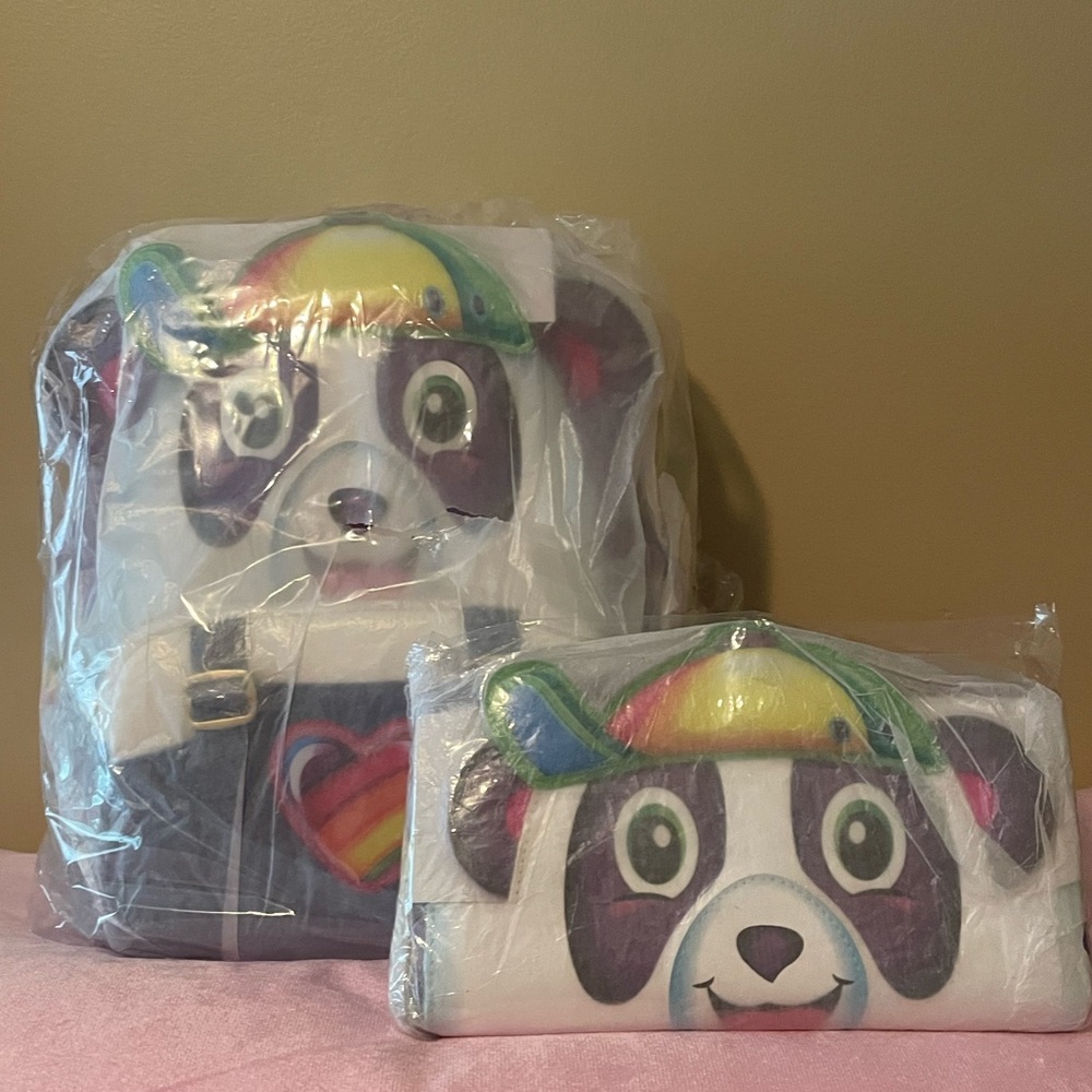 Sale! Loungefly Lisa Frank Panda Painter mini Backpack and wallet set new - Picture 6 of 10